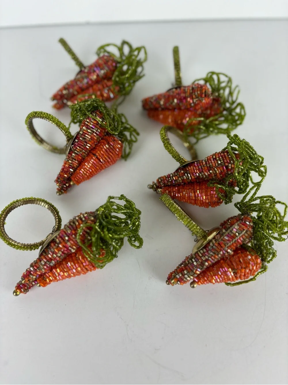Pier 1 Beaded Carrot Napkin Rings-6pc Set-Spring/Easter